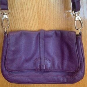 Purple Genuine Pebbled Leather Crossbody Bag Purse Flopover Magnet Closure